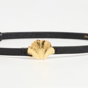 Frame Denim Black Belt with Gold Shell Accent